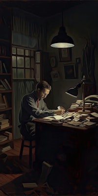 a man writing at a desk